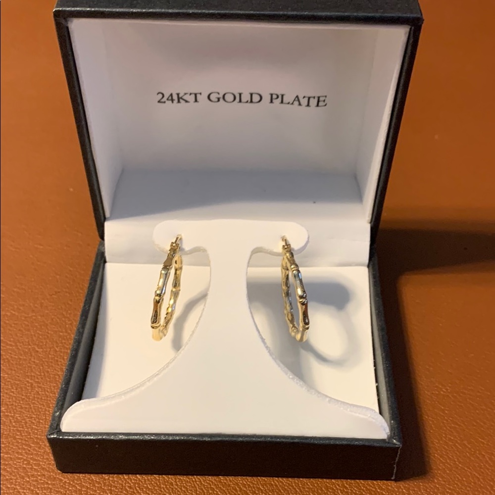 24KT Gold-Plated Textured Hoop Earrings - Gold